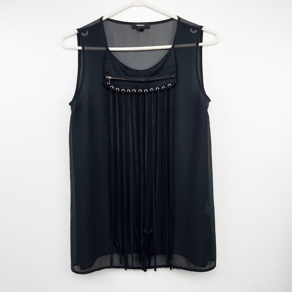 RUDSAK Sheer Suede Fringe Gothic Rock Transparent Black Tank Top Blouse Size‎ XS - Picture 12 of 13
